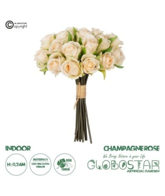 GloboStar® Artificial Garden CHAMPAGNE ROSE BOUQUET 21305 Τεχνητό Διακοσμητικό Μπουκέτο Τριαντάφυλλα Ροζ Y24cm